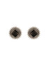 Oxidised Silver Toned Black Stone Studded Geometric Square Shaped Minimal Studds Earrings