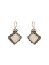 Silver Oxidised Plated White Stone Studded Square Minimal Fish Hook Earrings