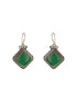Silver Oxidised Plated Green Stone Studded Square Minimal Fish Hook Earrings
