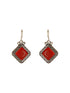 Oxidised Silver Plated Red Stone Studded Square Minimal Fish Hook Earrings