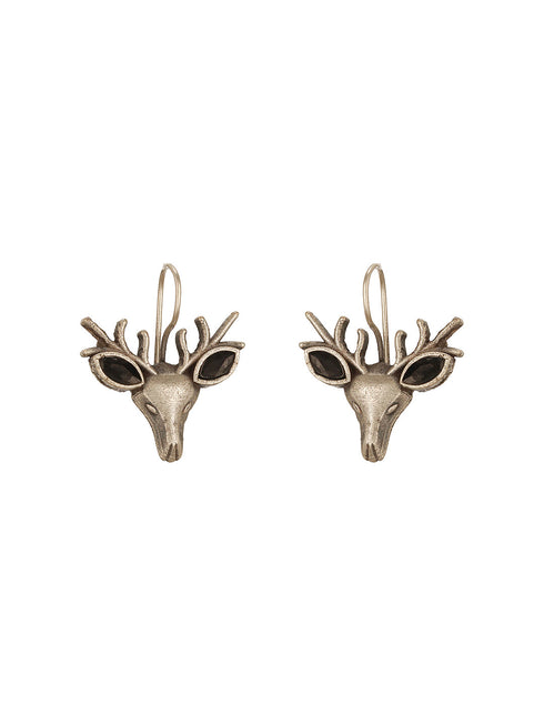 Oxidised Silver Toned Handcrafted Swamp Deer Shaped Studds Earrings