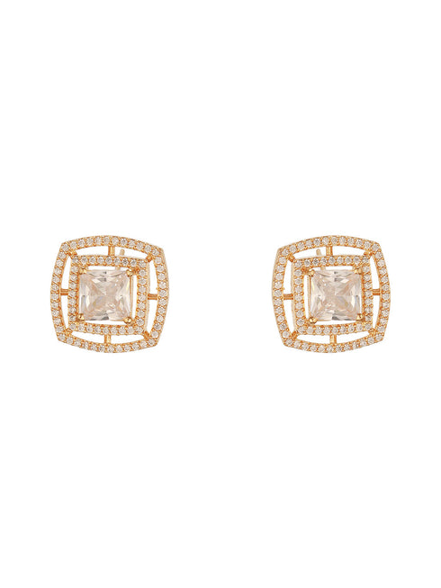 Gold Plated AD Studded Delicate Minimal Maze Solitaire Studds Earrings
