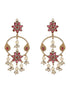 Antique Gold-Toned Pink Stones With Pearl Drop Floral Hoop Contemporary Earrings
