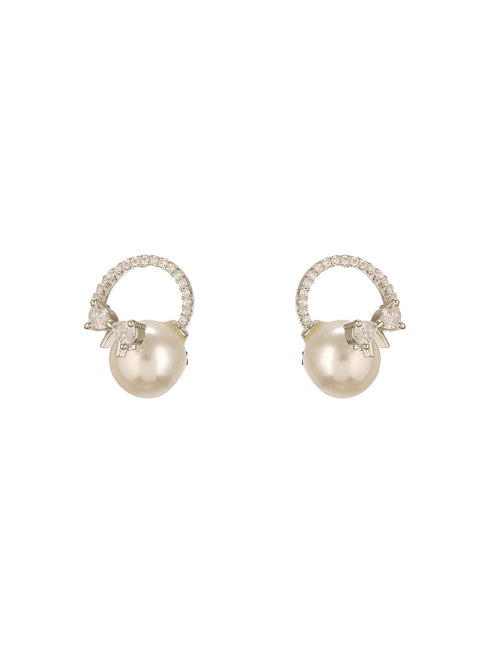 White Rhodium Plated AD Studded Minimal Bow Dailywear Studds Earrings