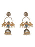 Oxidised Dual Toned Pearl Beaded Floral Peacock Design Contemporary Hoop Jhumka Earrings