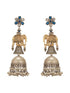 Oxidised Silver Toned Pearl Beaded Floral Elephant Design Contemporary Dangler Jhumka Earrings