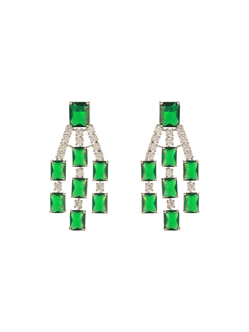 Silver Plated Emerald Green AD Studded Layered Statement Necklace Jewellery Set