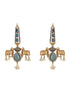 Oxidised Silver Plated Dual Plated Turquoise Blue Pearl Beaded Bull Motif Contemporary Dangle Earrings