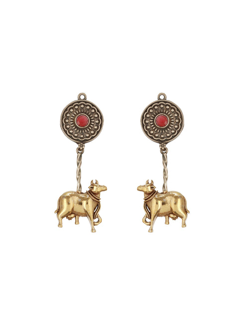 Oxidised Dual Toned Statement Peacock & Bull Motif Tribal Haram Pendant Style Jewellery Set