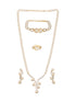 Combo Gold Plated White AD & Pearl Studded Floral Minial Ring, Bracelet With Earrings Jewellery Set