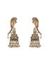Antique Gold-Toned Parrot Motif Pearl Beaded Handcrafted Jhumka Earrings