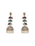 Oxidised Silver Toned Multicolored Handcrafted Leaf Design Dangler Minimal Jhumka Earrings