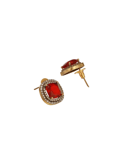 Oxidised Silver Toned Ruby Red AD Zircon Studded Minimal Kundan Choker jewellery Set
