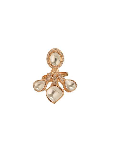 Antique Gold Plated Kundan Studded Intricate Solitaire Finger Rings