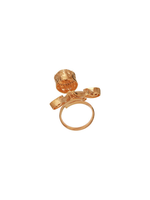 Antique Gold Plated Kundan Studded Intricate Solitaire Finger Rings