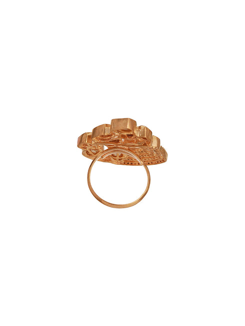 Gold Plated Uncut Polki Mossanite Kundan Studded Adjustable Cocktail Finger Ring