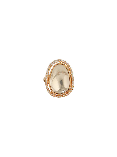 Gold Plated Kundan Mossanite Studded Minimal Bridal Handcrafted Adjustablle Finger Rings