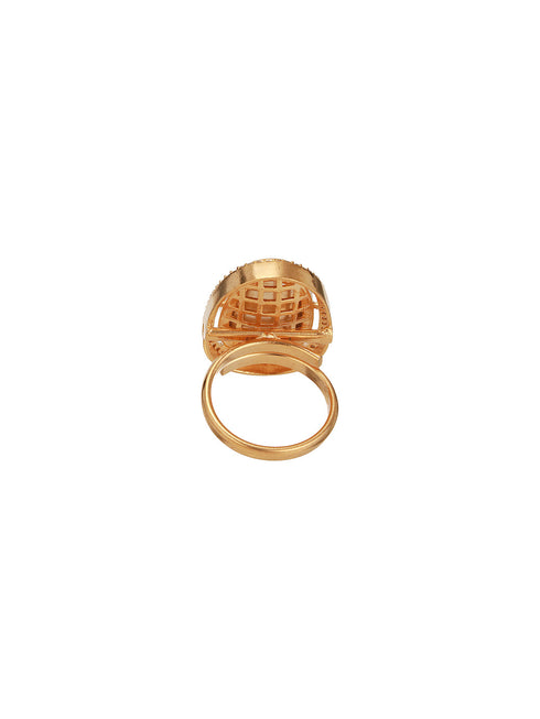 Gold Plated Kundan Mossanite Studded Minimal Bridal Handcrafted Adjustablle Finger Rings