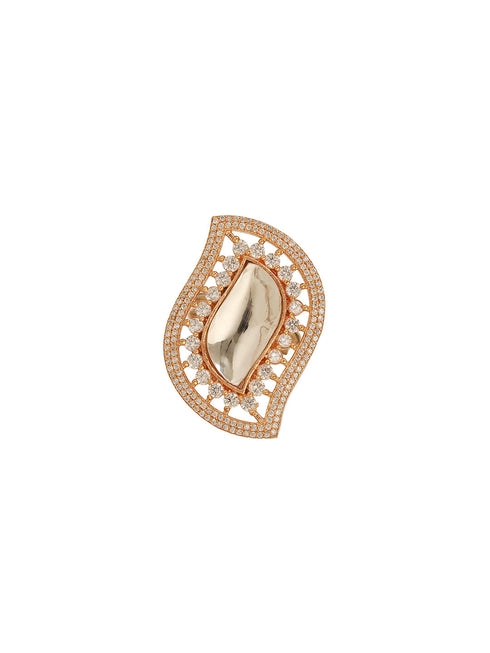 Gold Plated Uncut Kundan Polki Mossanite & Zircon Studded Luxe Quirky Adjustable Finger Ring