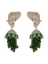 Silver Plated Green Emerald Green AD Zircon Studded Designer Elephant Motif Dangler Earrings