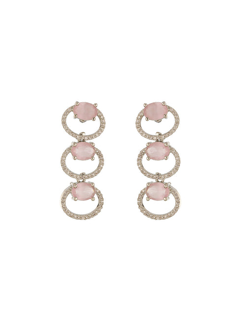 Silver Toned Pink AD Zircon Studded Minimal Designer Necklace Jewellery Set