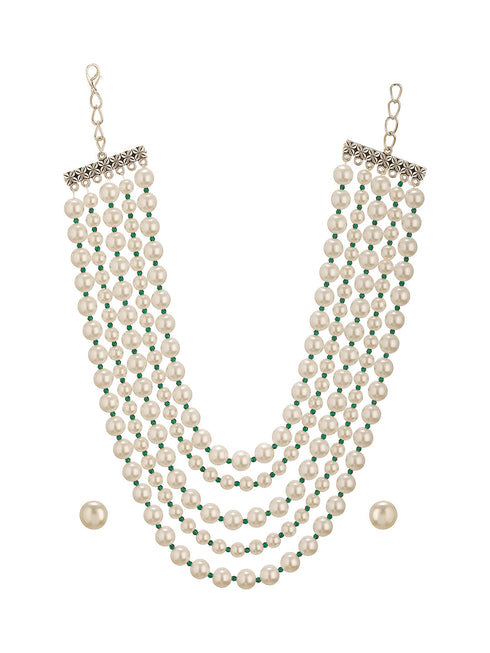 White Pearl Beaded Multi Layered Trendy Choker Necklace Jewellery Set