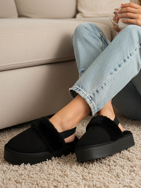 Women's Platform Mule Slipper with Plush Faux Fur