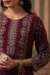 Women Wine Digital Printed Mirror Work Straight Kurta