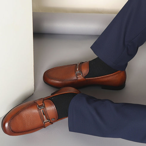 Men's Pebble Leather Dress Loafer with Contrast Band