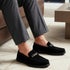 Men's Buckle Accent Driving Leather Loafer with Suede Finish