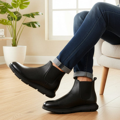 Men's Modern Leather Textured Ankle Chelsea Boot with Lightweight