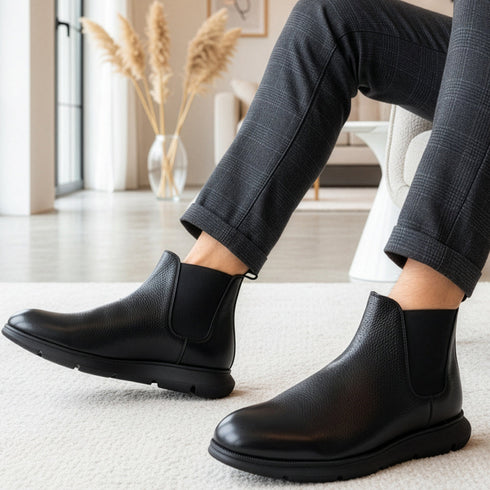 Men's Modern Leather Textured Ankle Chelsea Boot with Lightweight