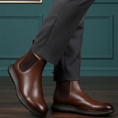 Men's Modern Leather Textured Ankle Chelsea Boot with Lightweight