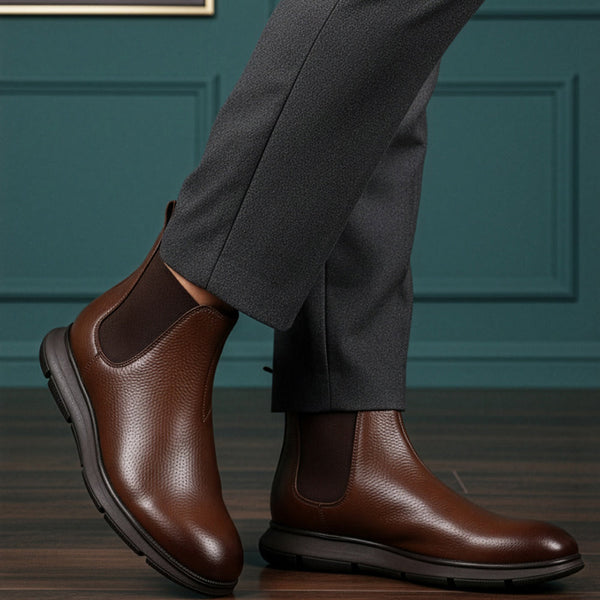 Men's Modern Leather Textured Ankle Chelsea Boot with Lightweight