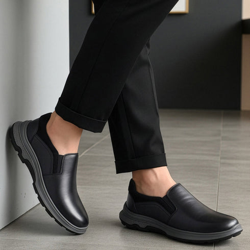 Men's Easy Slip-On Leather Casual Shoe with Lightweight Comfort Sole