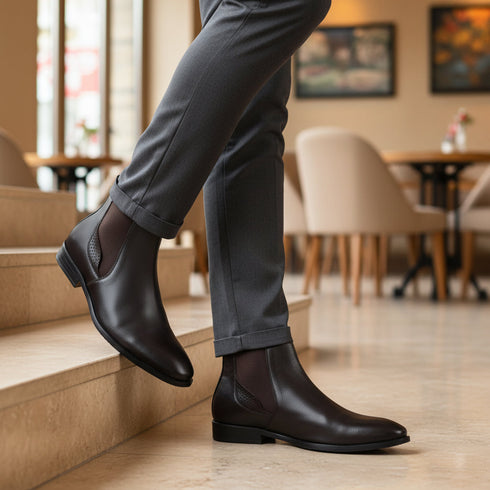 Men's Classic Slip-On Ankle Chelsea Leather's Boot with Elastic Gussets
