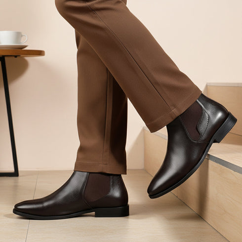Men's Classic Slip-On Ankle Chelsea Leather's Boot with Elastic Gussets
