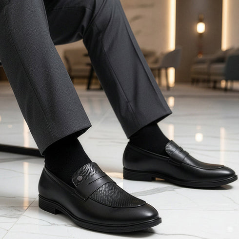 Men's Textured Panel Penny Loafers