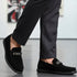 Men's Buckle Accent Driving Leather Loafer with Suede Finish