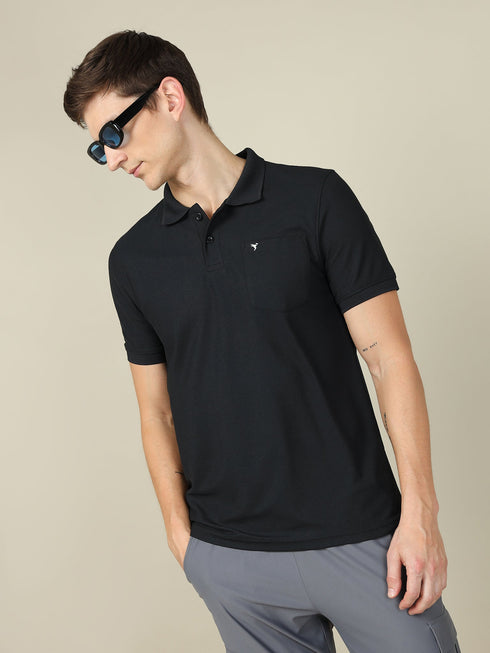 Men Solid Slim Fit Polo T-shirt with MATPIQ