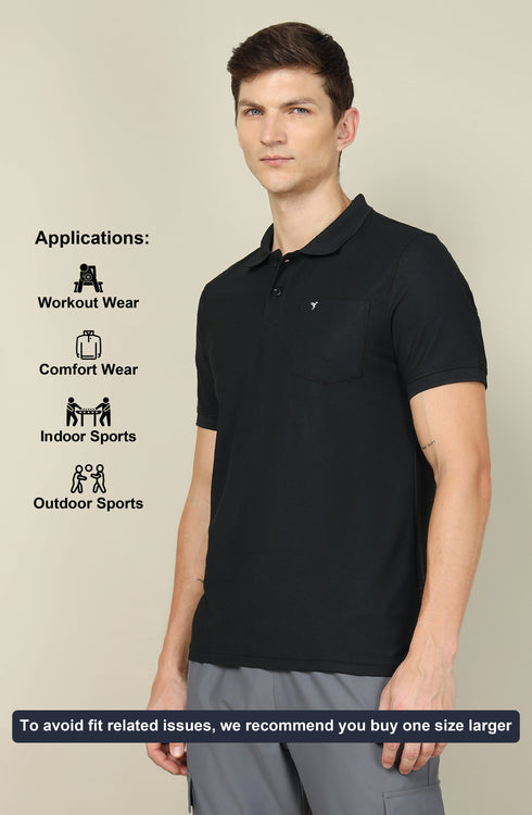 Men Solid Slim Fit Polo T-shirt with MATPIQ