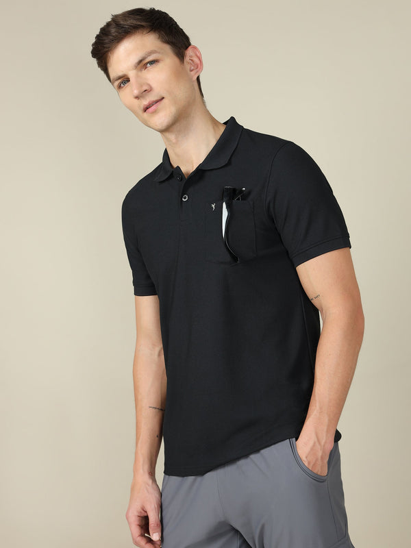 Men Solid Slim Fit Polo T-shirt with MATPIQ