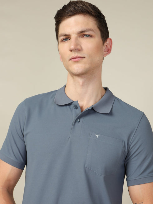 Men Solid Slim Fit Polo T-shirt with MATPIQ
