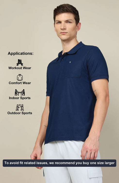 Men Solid Slim Fit Polo T-shirt with MATPIQ