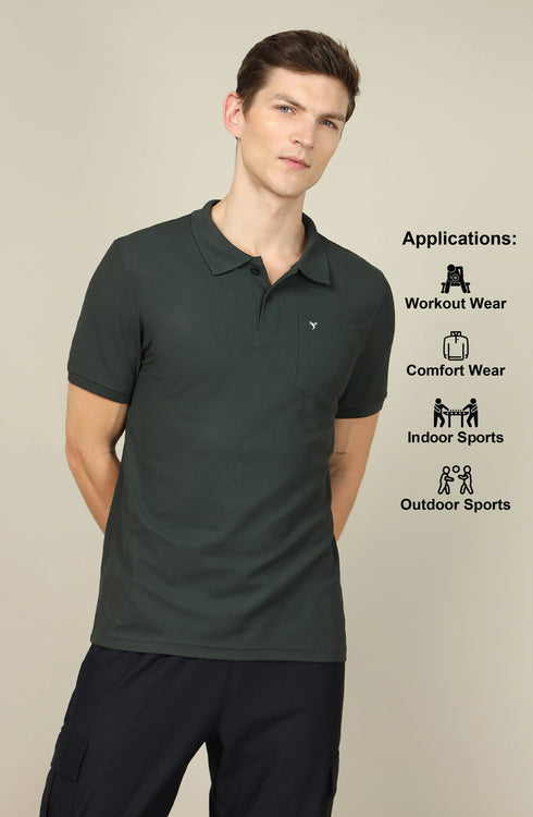 Men Solid Slim Fit Polo T-shirt with MATPIQ