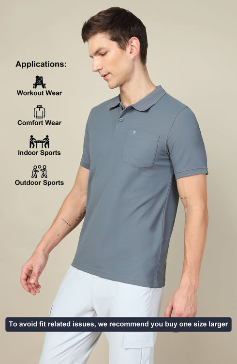 Men Solid Slim Fit Polo T-shirt with MATPIQ