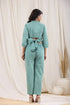 Women Teal Printed Cotton Crop Top & Trousers, Printed crop top