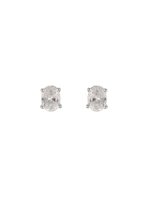925 Sterling Silver 8 mm Zircon Studded Oval Solitaire Dailywear Studds Earrings
