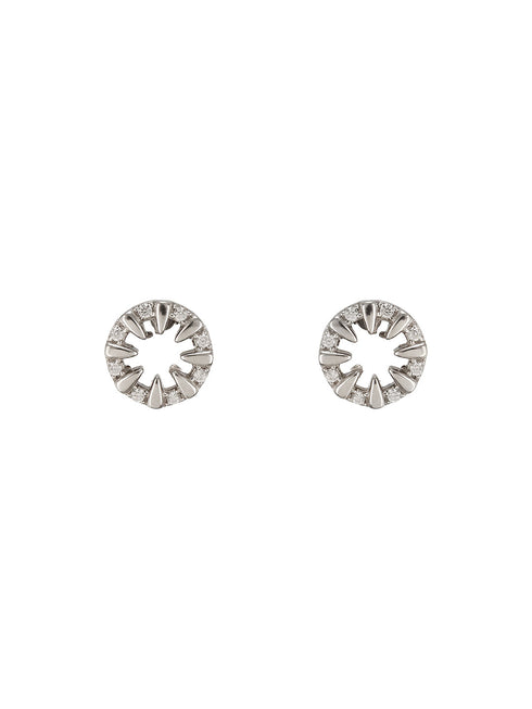 925 Sterling Silver Zircon Studded Radiant Circular Miimal Studds Earrings