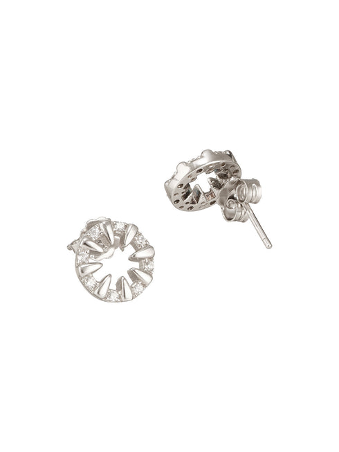 925 Sterling Silver Zircon Studded Radiant Circular Miimal Studds Earrings